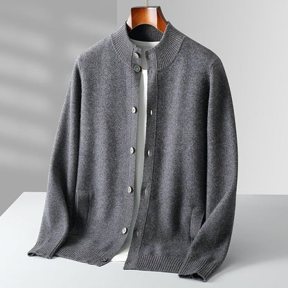 Refined button front knit jacket with ribbed detailing for men | Caelric