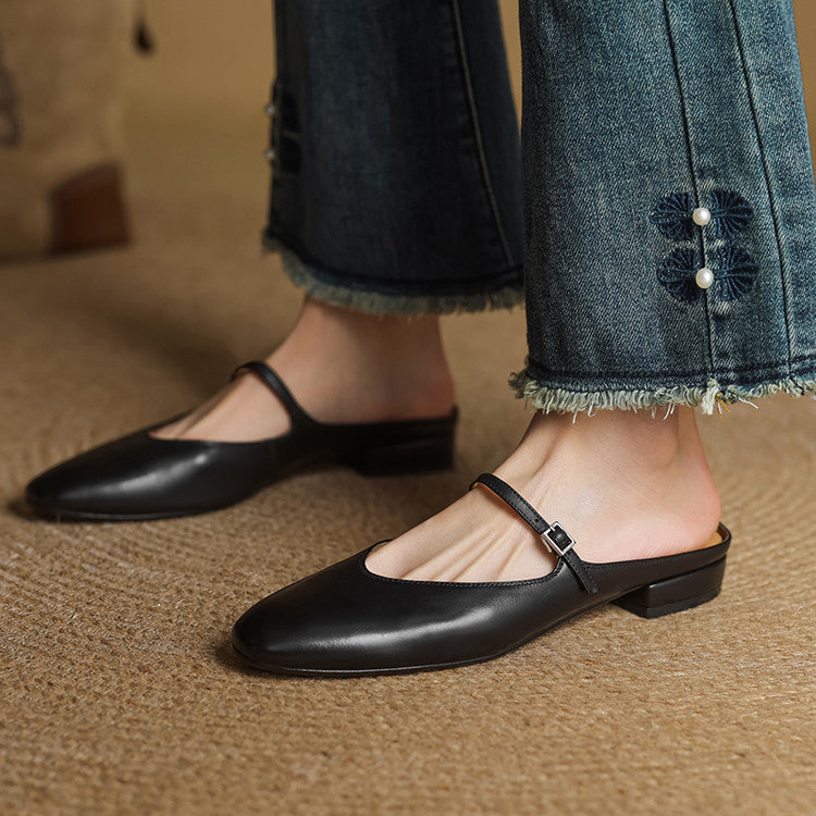 Almond Toe Mary Jane Mule Flats for women | Celestia