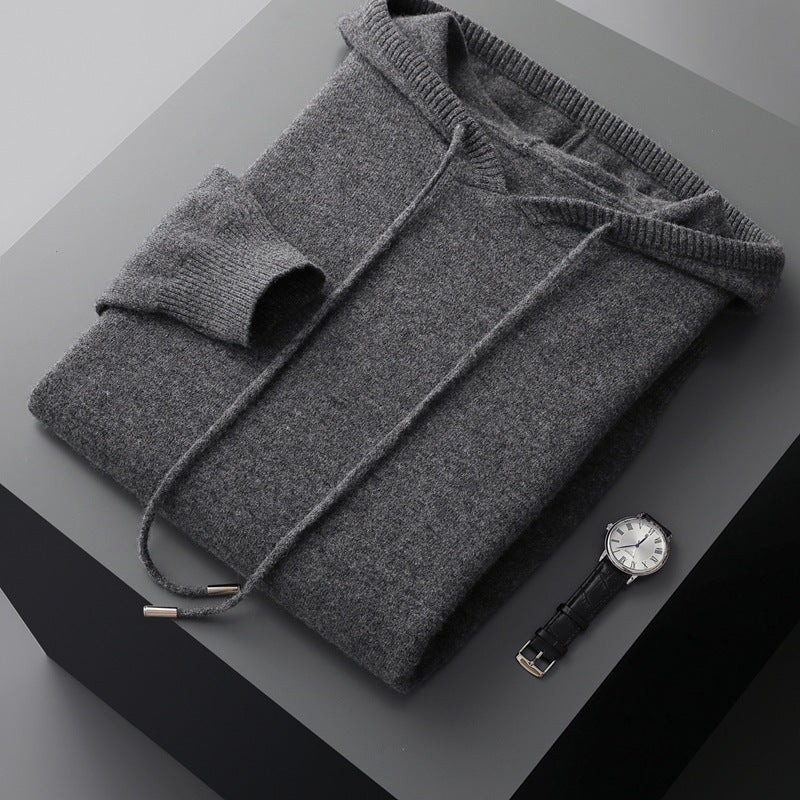 Tailored fit knit hoodie with ribbed detailing for men | Arvion