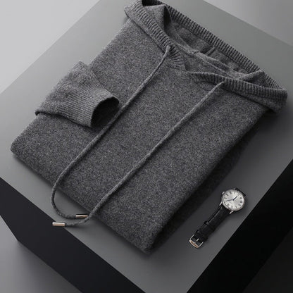 Tailored fit knit hoodie with ribbed detailing for men | Arvion