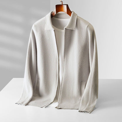 Refined zip up knit jacket with structured collar for men | Valenor