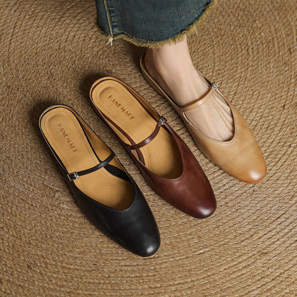 Almond Toe Mary Jane Mule Flats for women | Celestia