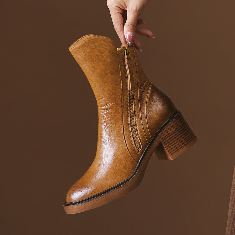Sleek Round Toe Block Heel Ankle Boots for women | Fiora