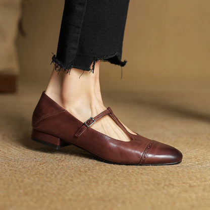 Classic T Strap Brogue Flat Shoes for women | Mireva