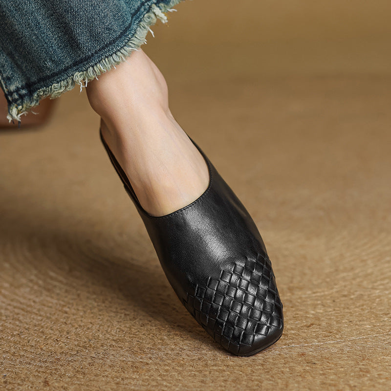 Woven Front Slip On Mule Flats for women | Elara