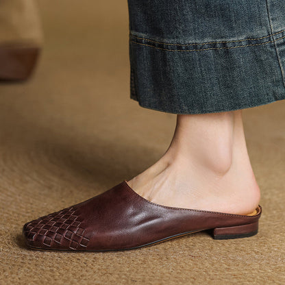 Woven Front Slip On Mule Flats for women | Elara