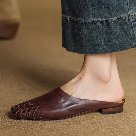 Woven Front Slip On Mule Flats for women | Elara