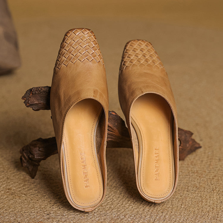 Woven Front Slip On Mule Flats for women | Elara
