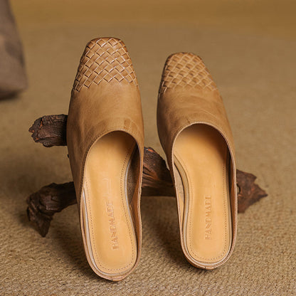 Woven Front Slip On Mule Flats for women | Elara