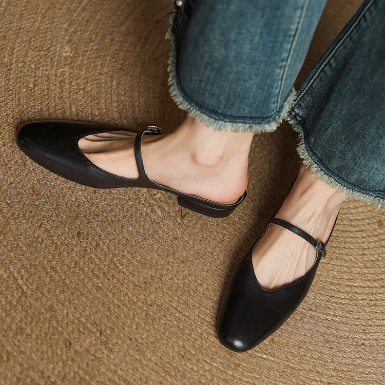 Almond Toe Mary Jane Mule Flats for women | Celestia