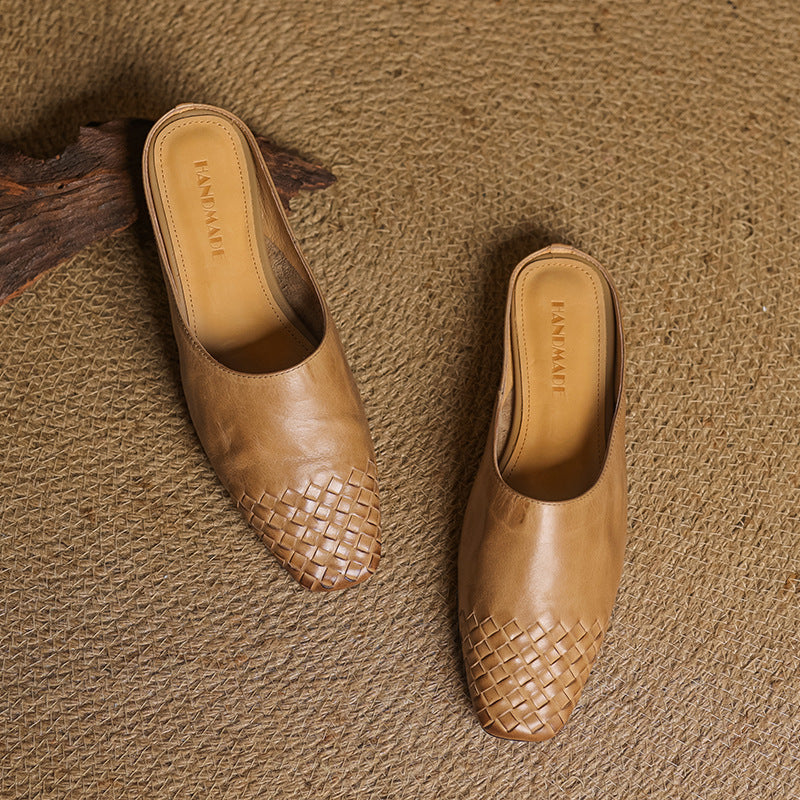 Woven Front Slip On Mule Flats for women | Elara