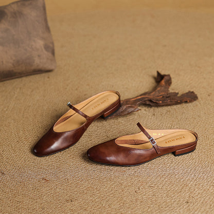 Almond Toe Mary Jane Mule Flats for women | Celestia
