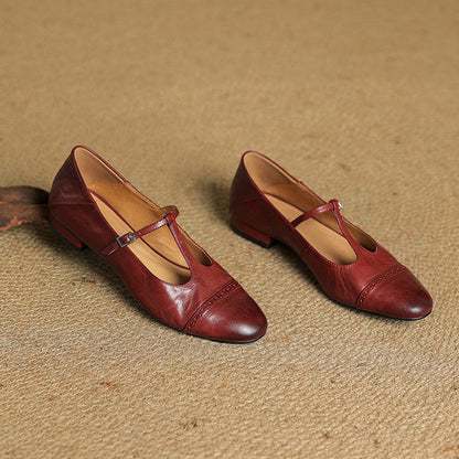 Classic T Strap Brogue Flat Shoes for women | Mireva