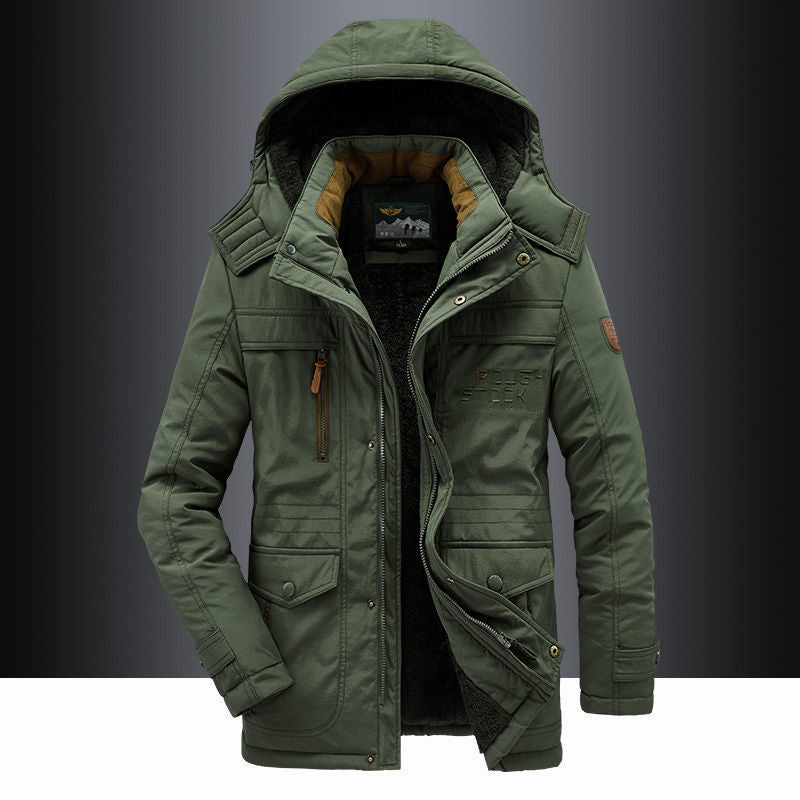 Warm fleece-lined hooded thigh parka for men -3