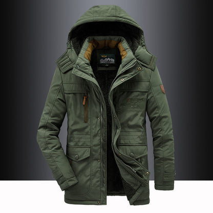 Warm fleece-lined hooded thigh parka for men -3