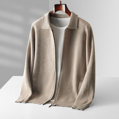 Refined zip up knit jacket with structured collar for men | Valenor