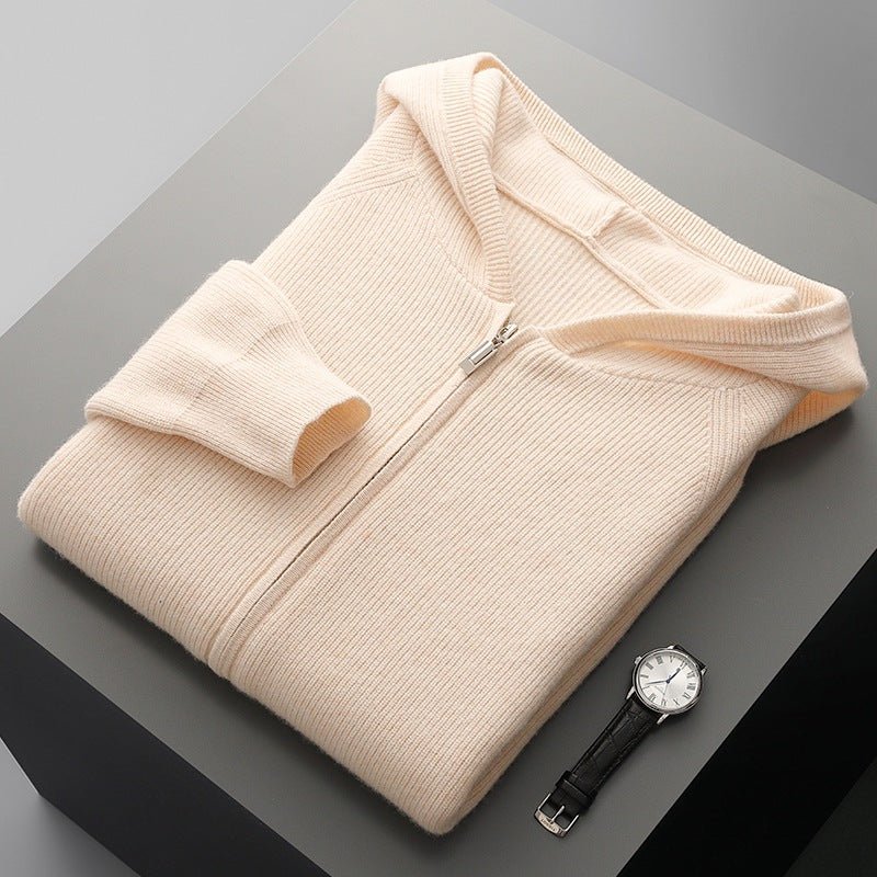 Lightweight full zip knit hoodie with ribbed trim for men | Orvane