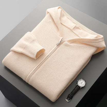 Lightweight full zip knit hoodie with ribbed trim for men | Orvane