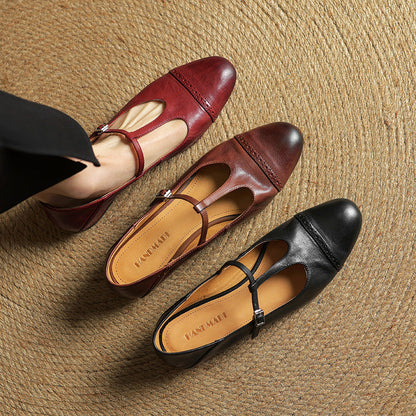 Classic T Strap Brogue Flat Shoes for women | Mireva