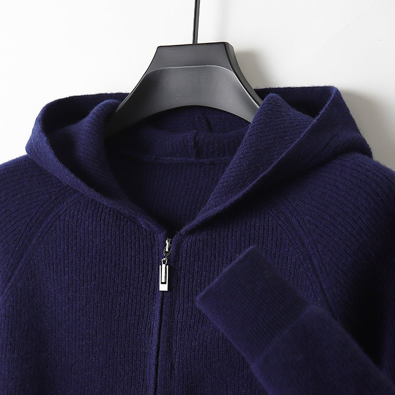 Lightweight full zip knit hoodie with ribbed trim for men | Orvane