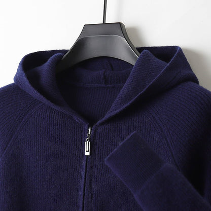 Lightweight full zip knit hoodie with ribbed trim for men | Orvane