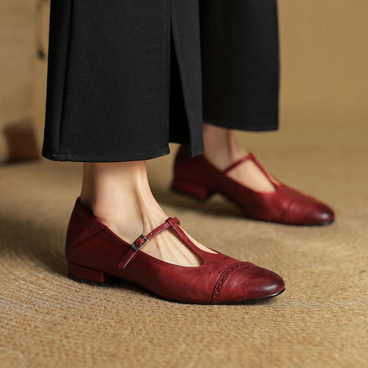 Classic T Strap Brogue Flat Shoes for women | Mireva