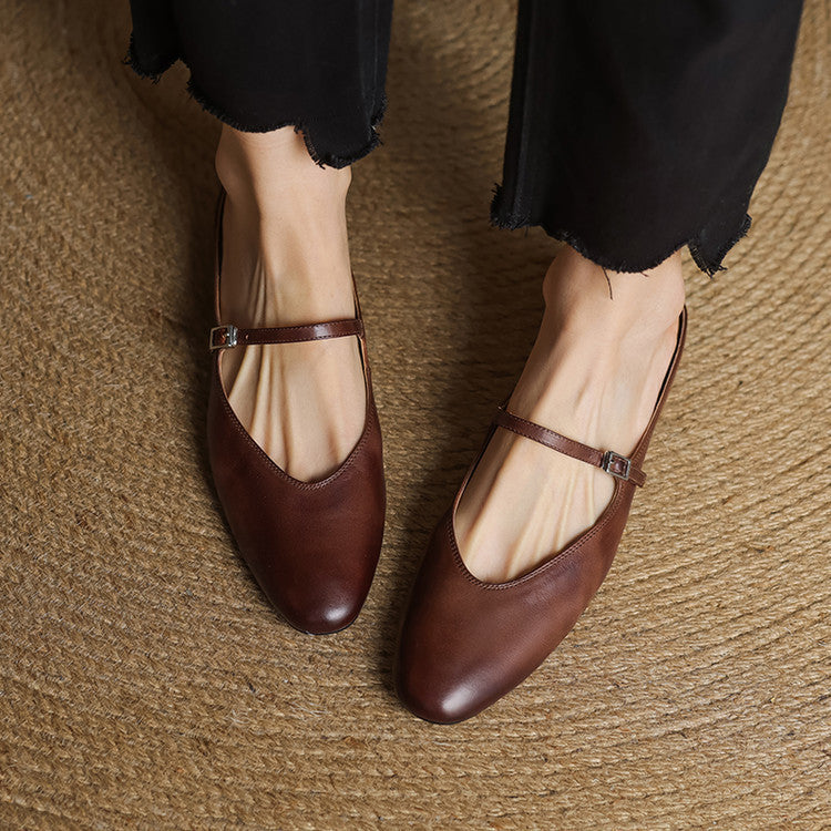 Almond Toe Mary Jane Mule Flats for women | Celestia