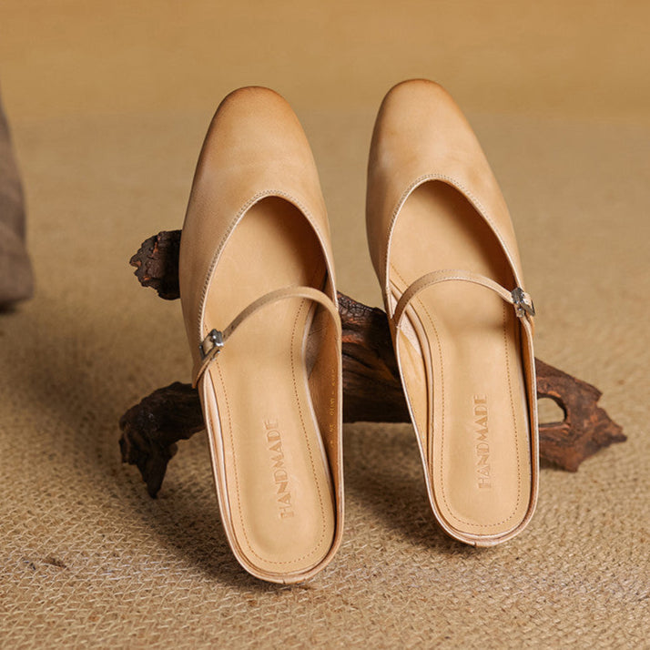 Almond Toe Mary Jane Mule Flats for women | Celestia