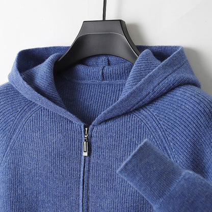 Lightweight full zip knit hoodie with ribbed trim for men | Orvane