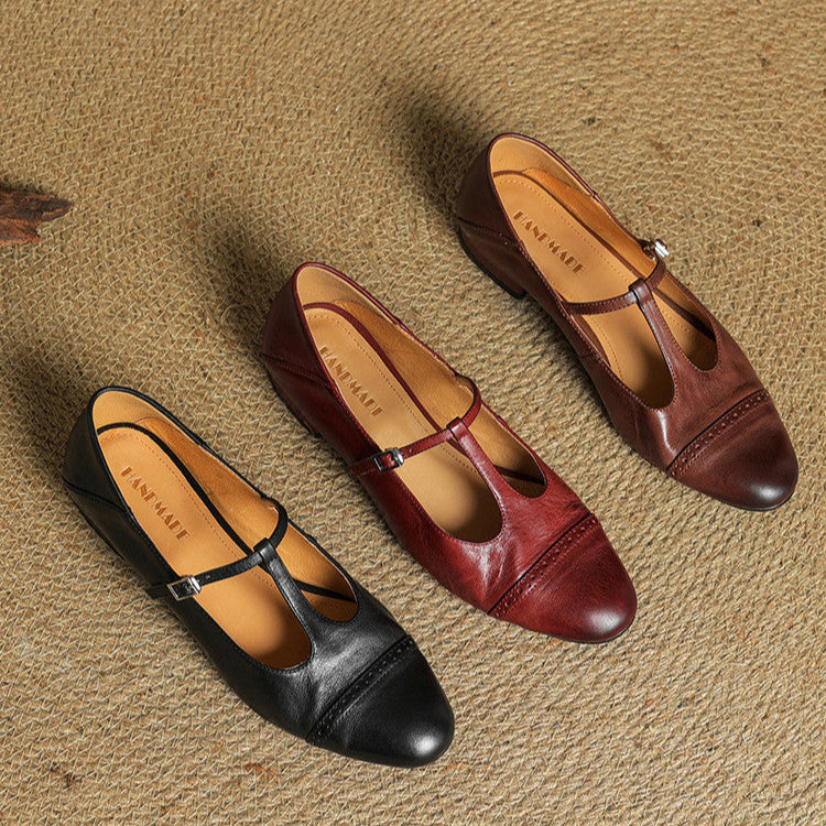 Classic T Strap Brogue Flat Shoes for women | Mireva