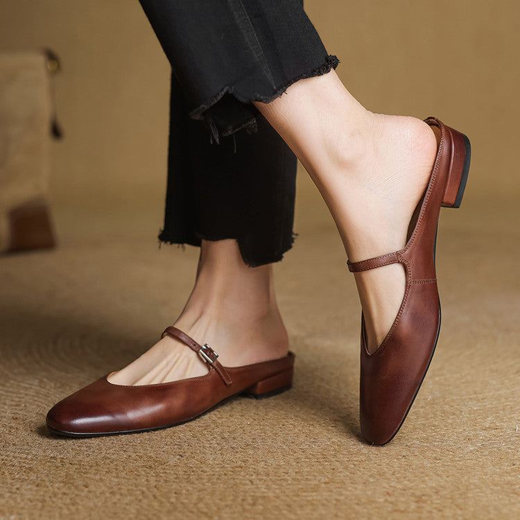 Almond Toe Mary Jane Mule Flats for women | Celestia