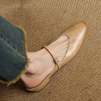 Almond Toe Mary Jane Mule Flats for women | Celestia