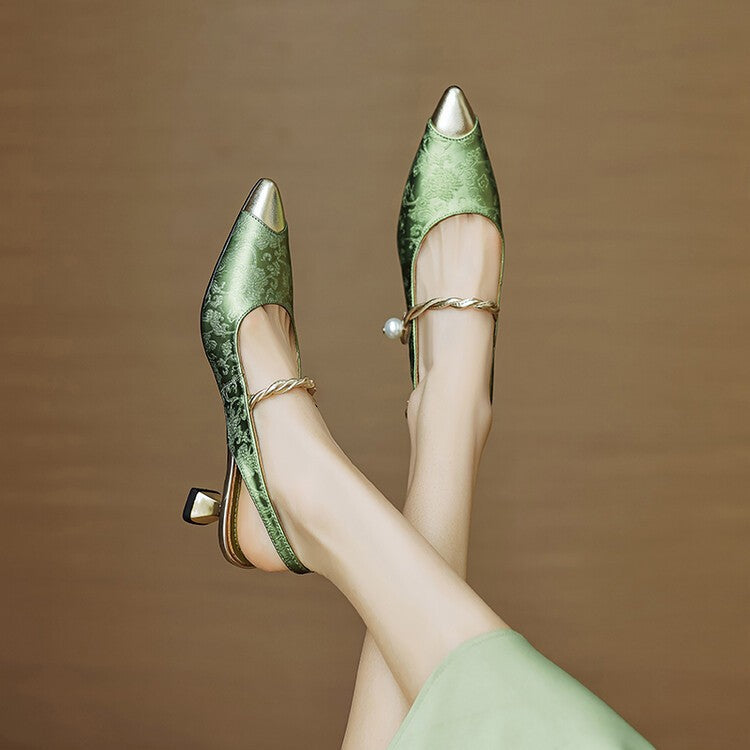 Vintage Pearl Strap Kitten Heel Pumps for women | Elowara
