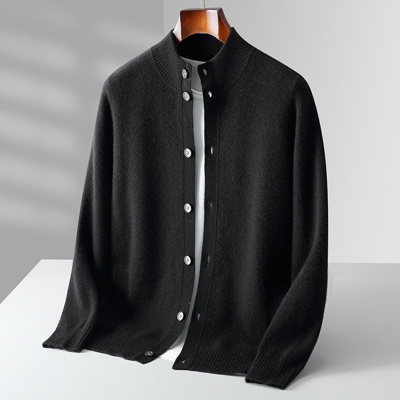 Refined button front knit jacket with ribbed detailing for men | Caelric