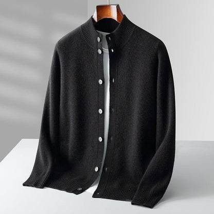 Refined button front knit jacket with ribbed detailing for men | Caelric