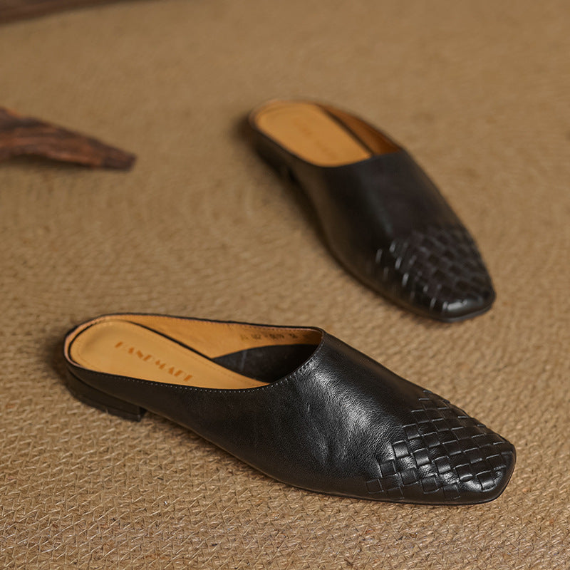 Woven Front Slip On Mule Flats for women | Elara