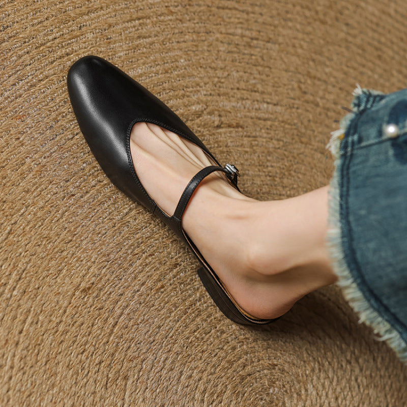 Almond Toe Mary Jane Mule Flats for women | Celestia
