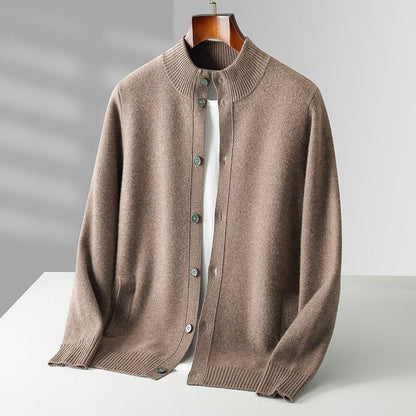 Refined button front knit jacket with ribbed detailing for men | Caelric