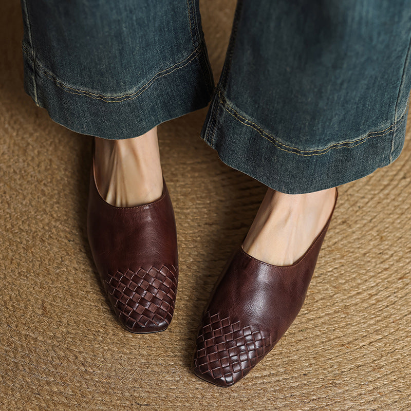 Woven Front Slip On Mule Flats for women | Elara