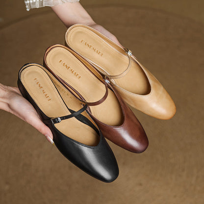 Almond Toe Mary Jane Mule Flats for women | Celestia