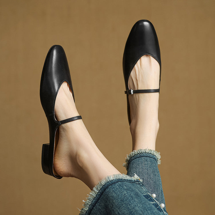 Almond Toe Mary Jane Mule Flats for women | Celestia