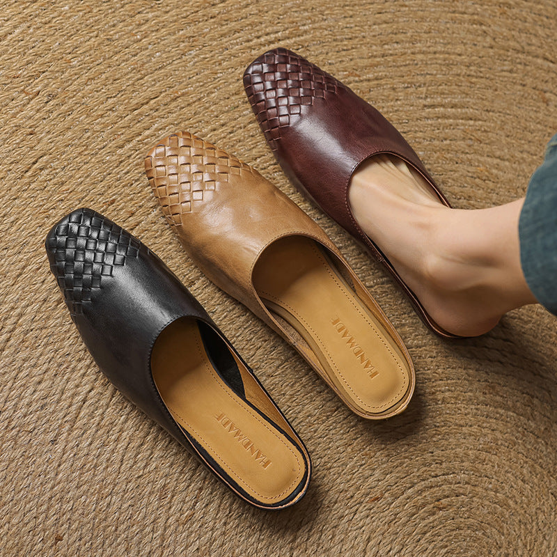 Woven Front Slip On Mule Flats for women | Elara