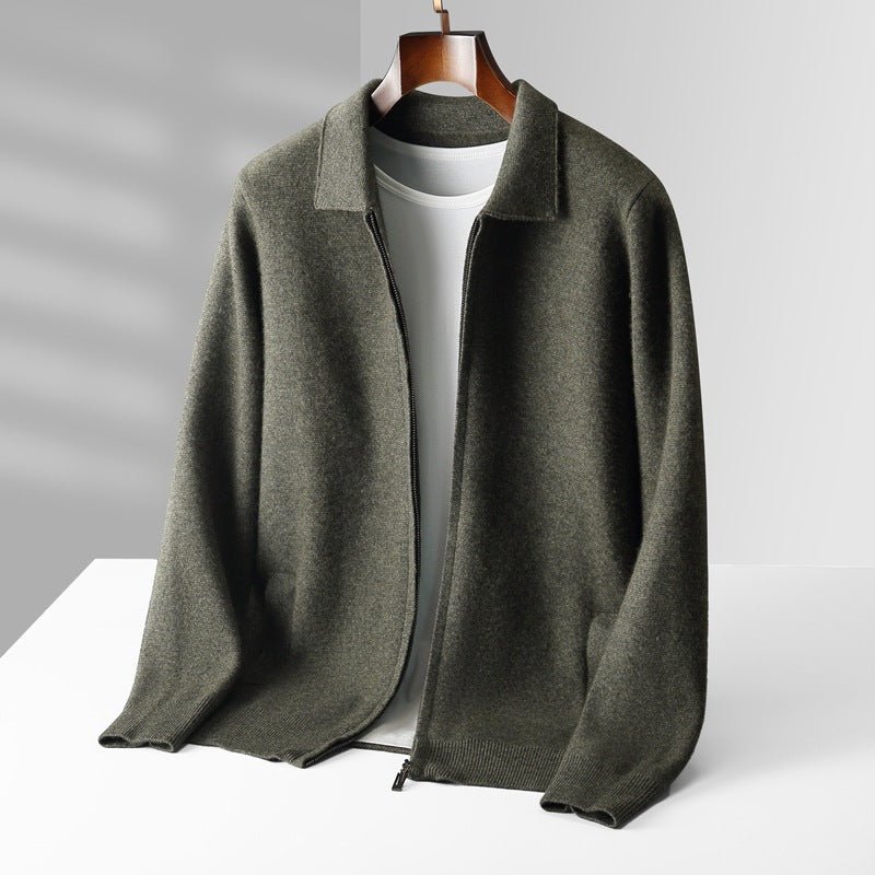 Refined zip up knit jacket with structured collar for men | Valenor