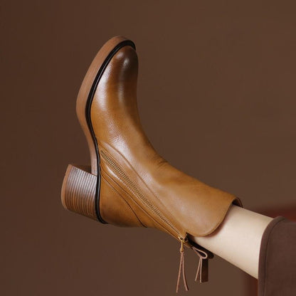 Sleek Round Toe Block Heel Ankle Boots for women | Fiora