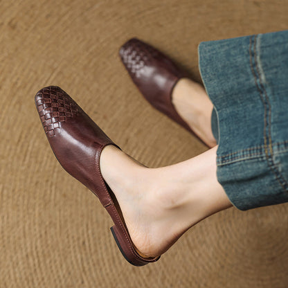 Woven Front Slip On Mule Flats for women | Elara