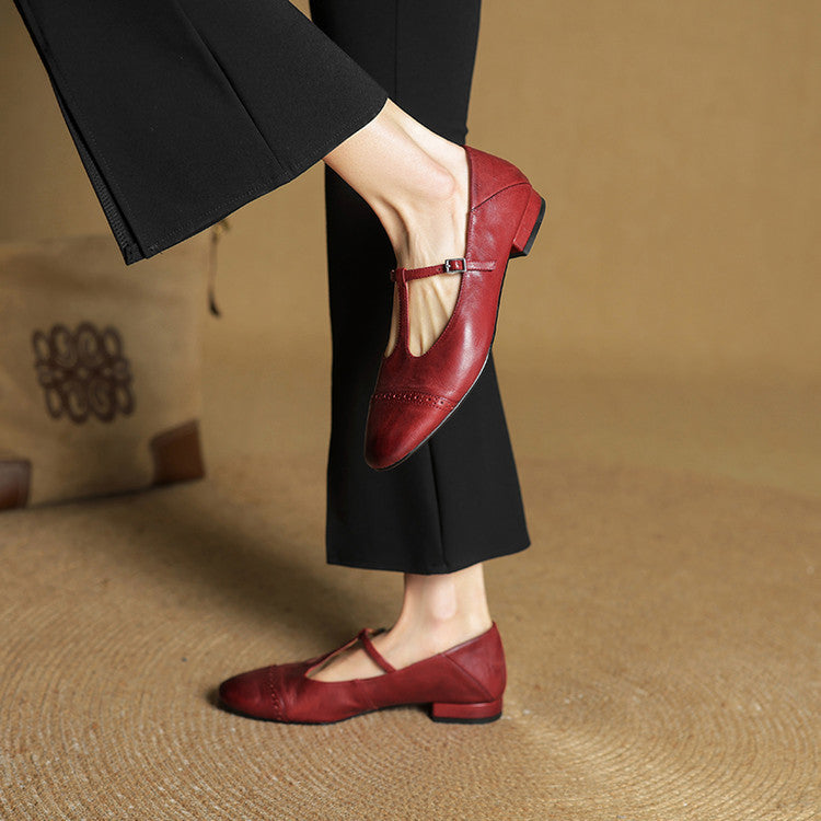Classic T Strap Brogue Flat Shoes for women | Mireva