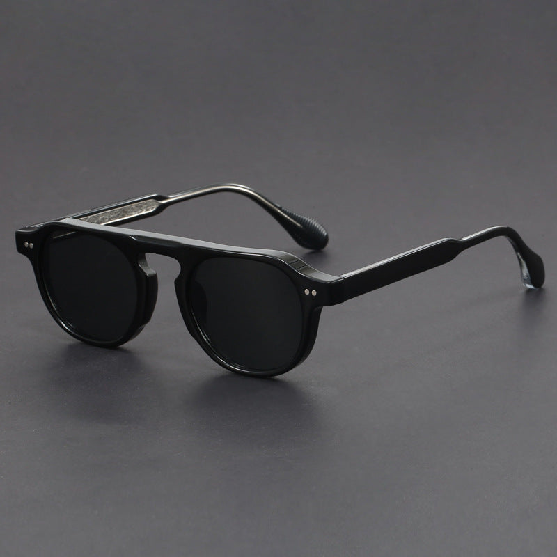 Rounded frame UV protection sunglasses with metal core arms for men | Noctaire
