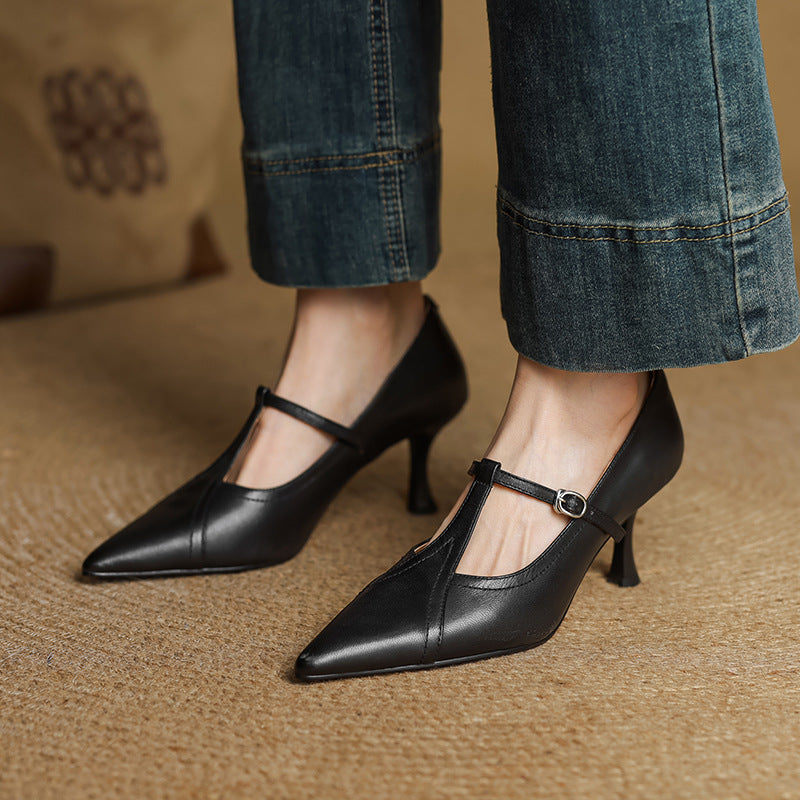 Pointed Toe Buckle Strap Stiletto Heels for women | Alessandra
