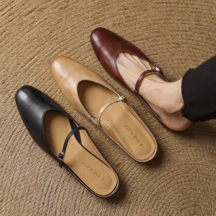 Almond Toe Mary Jane Mule Flats for women | Celestia