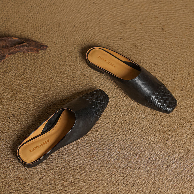 Woven Front Slip On Mule Flats for women | Elara